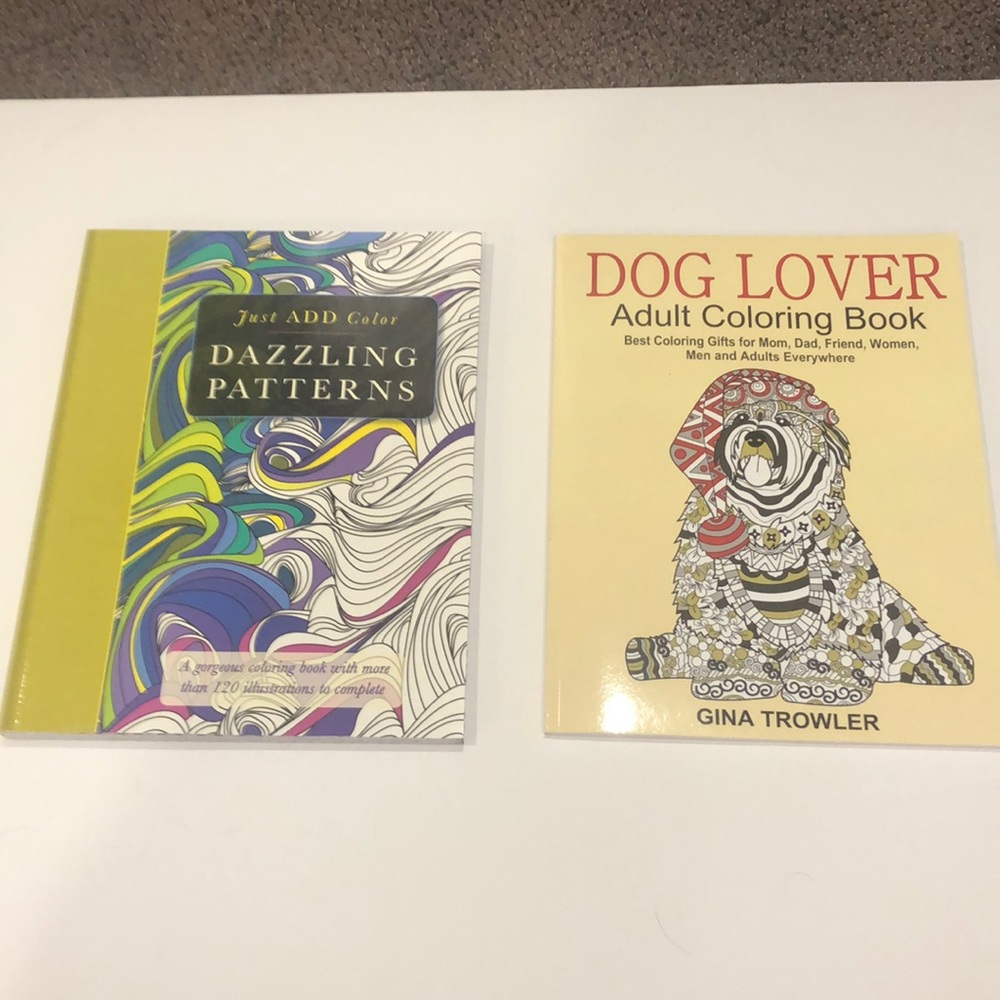 Two Adult Coloring Books Dogs and Designs